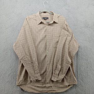 Banana Republic Shirt Mens Large Brown Beige Plaid Long Sleeve Cotton Button Up‎